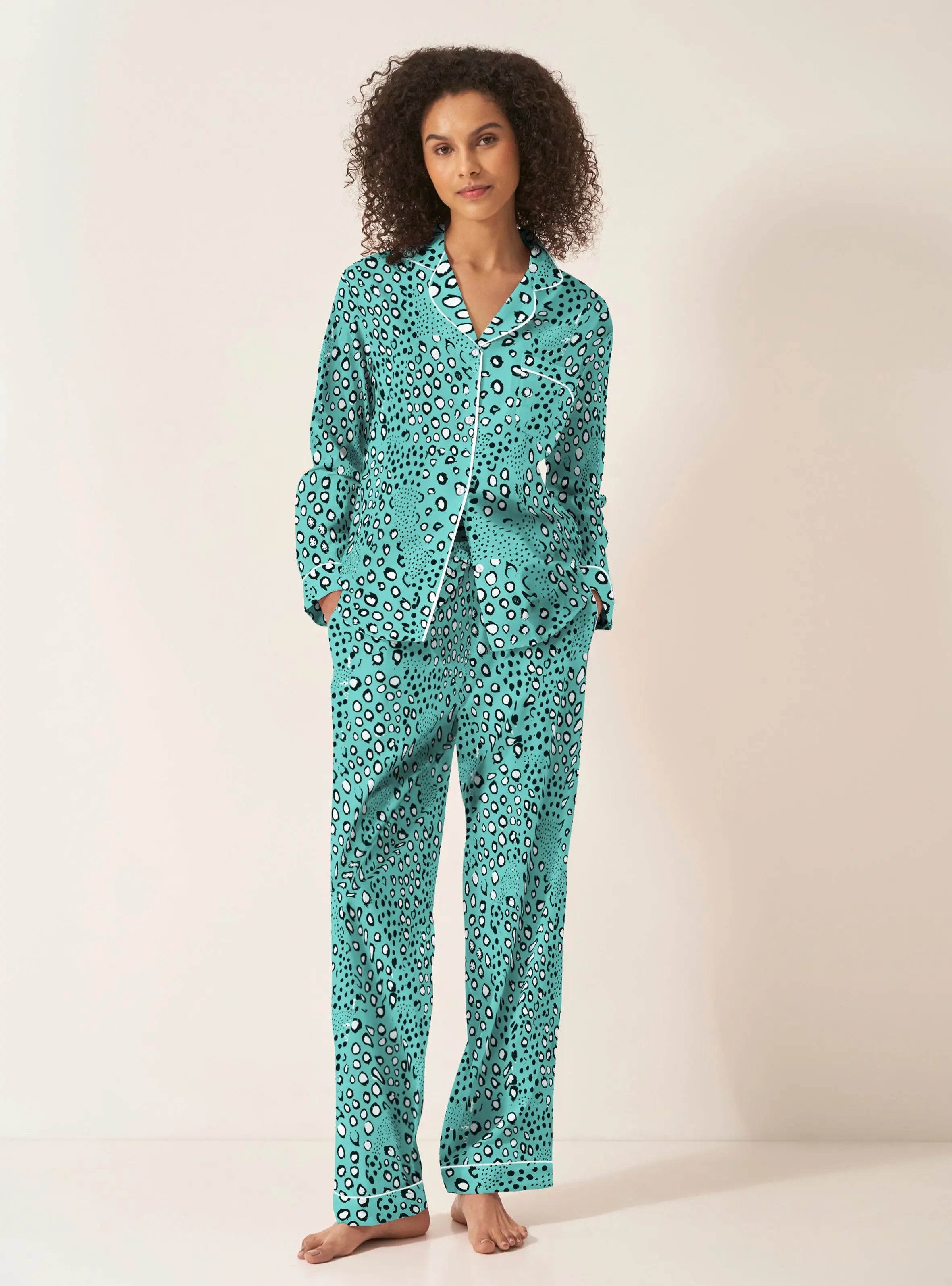 Green Dots Women's Long Sleeve Organic Cotton Pyjama Trouser Set