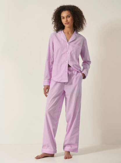 Mauve Stripe Women's Long Sleeve Organic Cotton Pyjama Trouser Set