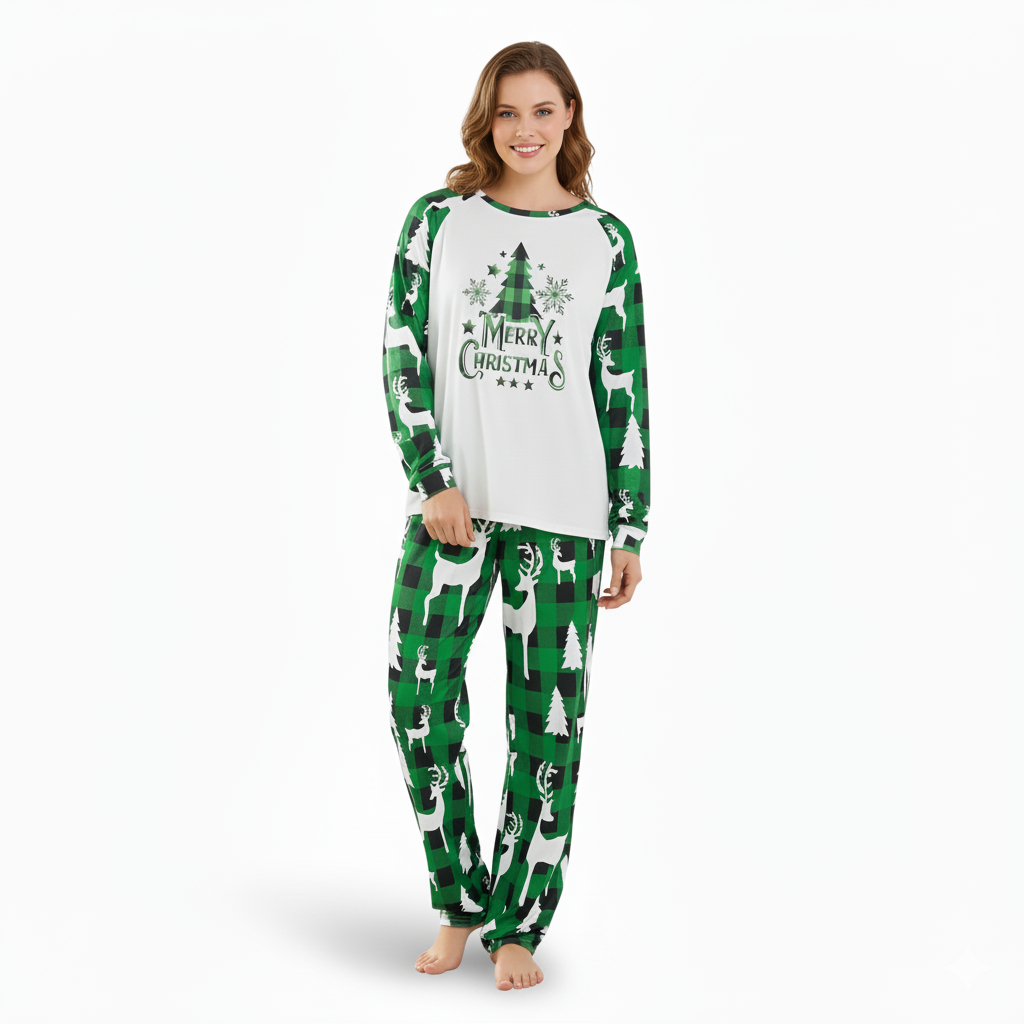 Merry Christmas Tree Design Family Matching Pajama Set