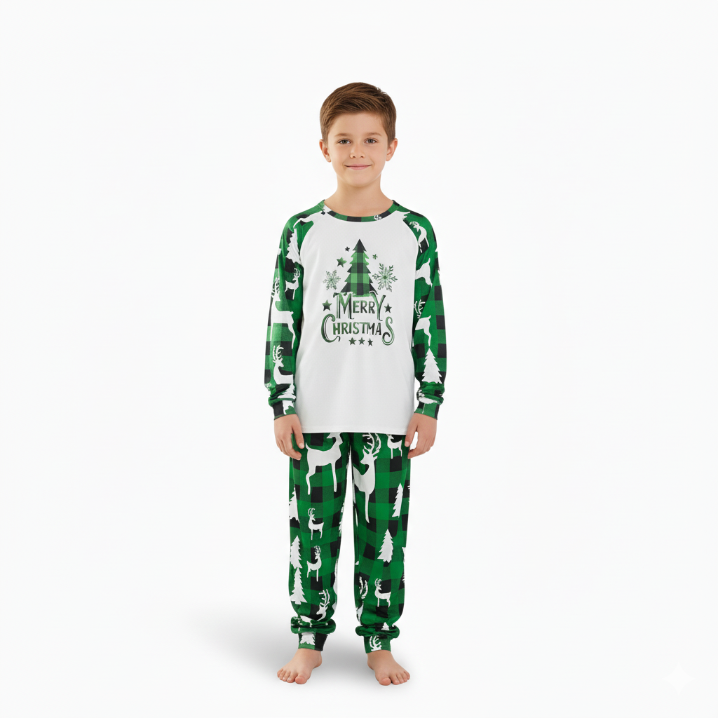 Merry Christmas Tree Design Family Matching Pajama Set