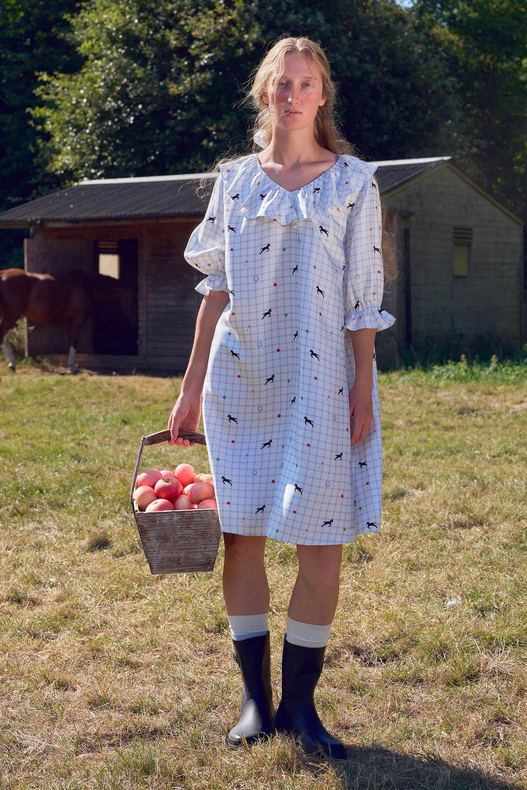 Lucky Pony Women’s Twill Ruffle V-Neck Sleep Dress