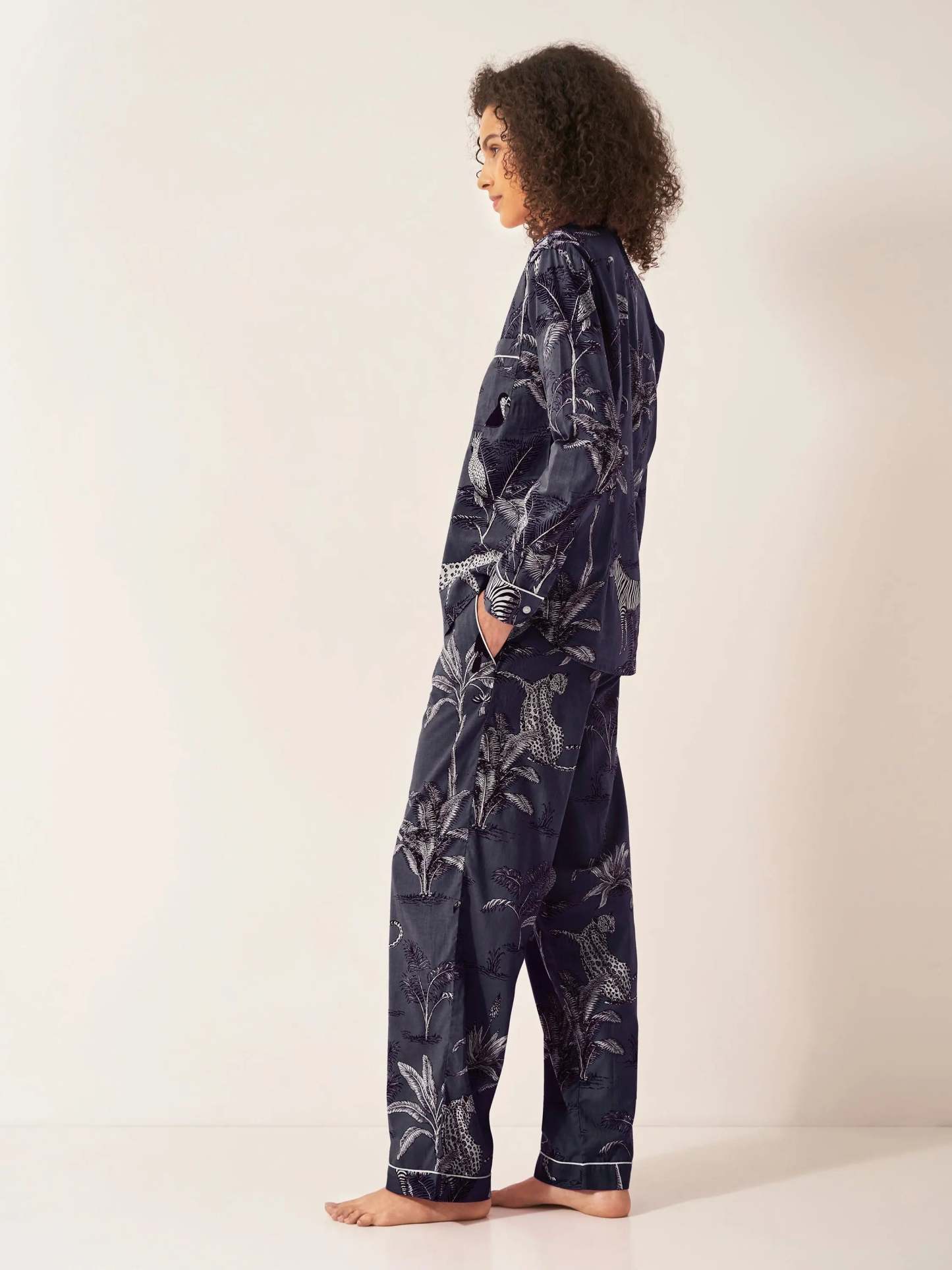 Navy Jungle Women's Long Sleeve Organic Cotton Pyjama Trouser Set