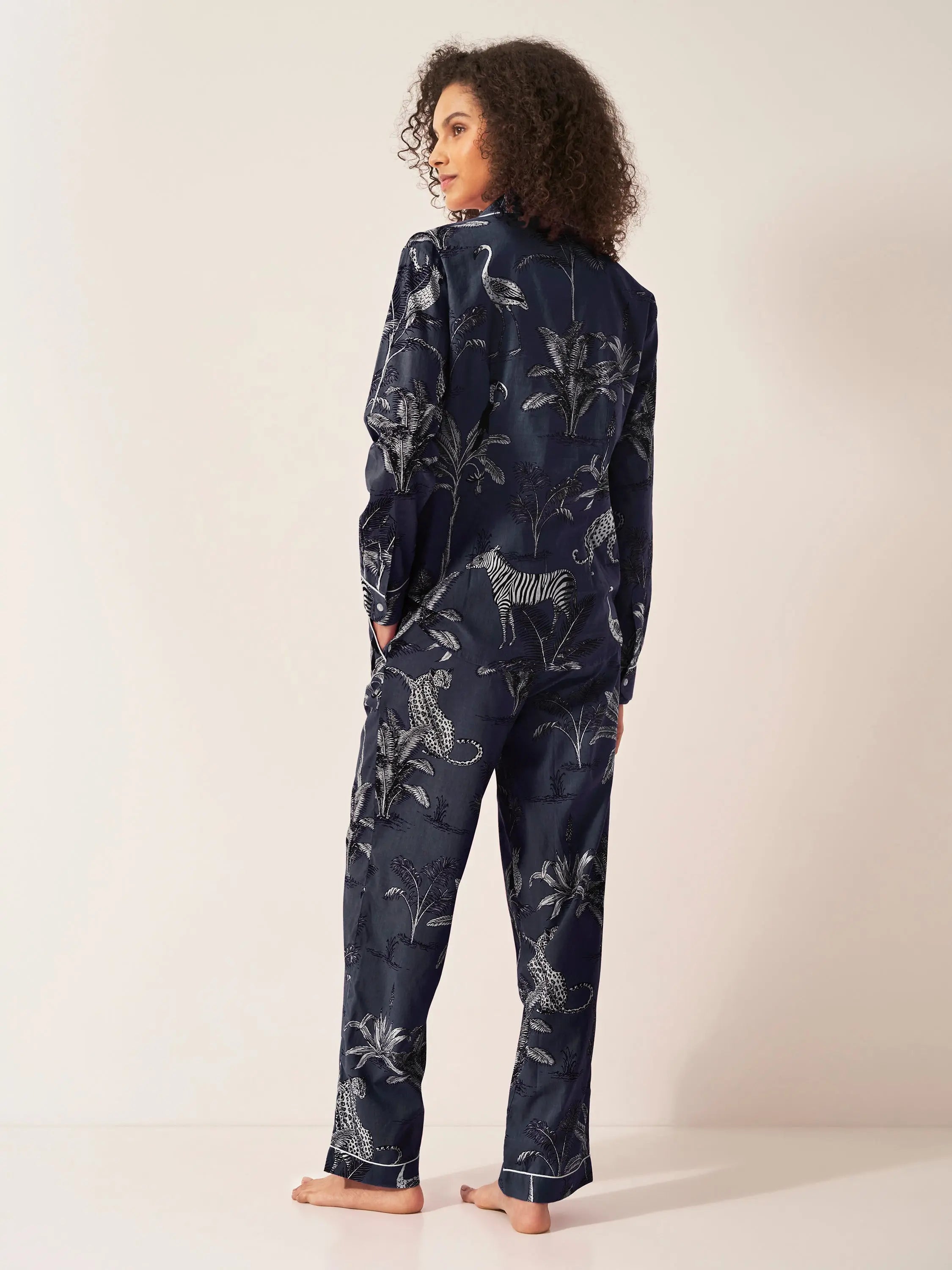 Navy Jungle Women's Long Sleeve Organic Cotton Pyjama Trouser Set