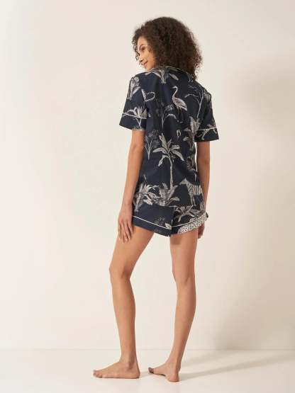 Navy Jungle Women's Short Sleeve Organic Cotton Pyjama Short Set