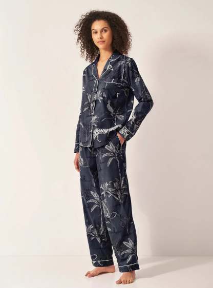 Navy Jungle Women's Long Sleeve Organic Cotton Pyjama Trouser Set