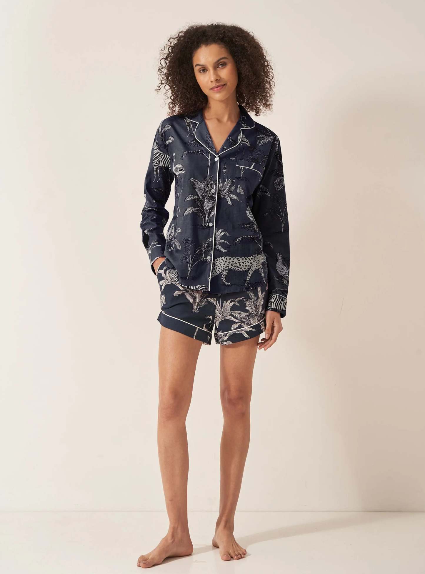 Navy Jungle Women's Short Sleeve Organic Cotton Pyjama Short Set