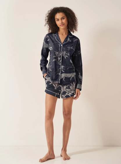 Navy Jungle Women's Short Sleeve Organic Cotton Pyjama Short Set