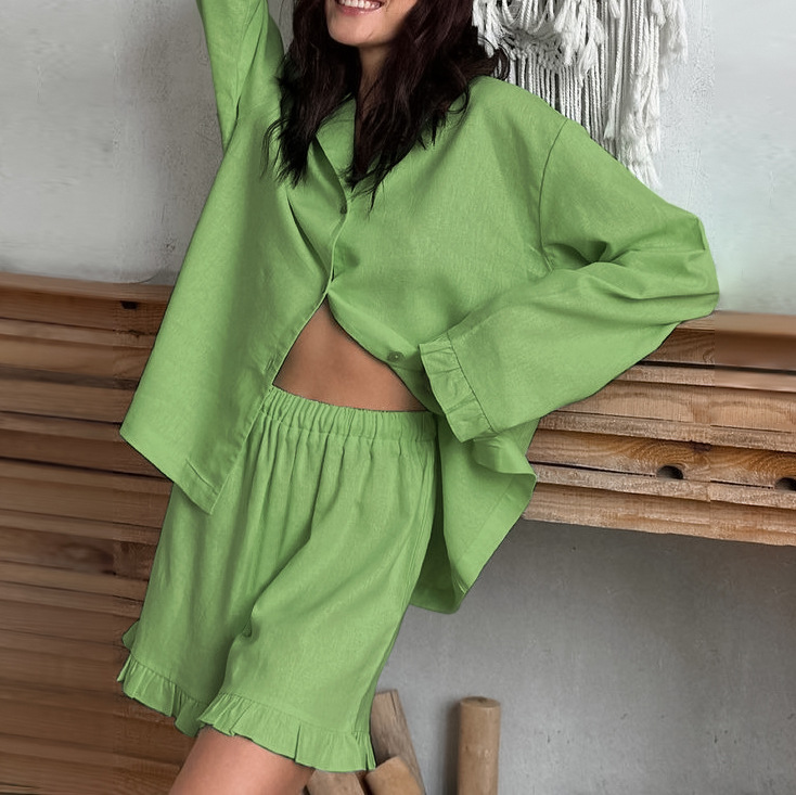 Women's Loungewear Pajama Bachelorette Party Pjs Crinkle Cotton Ruffle Pajama Set