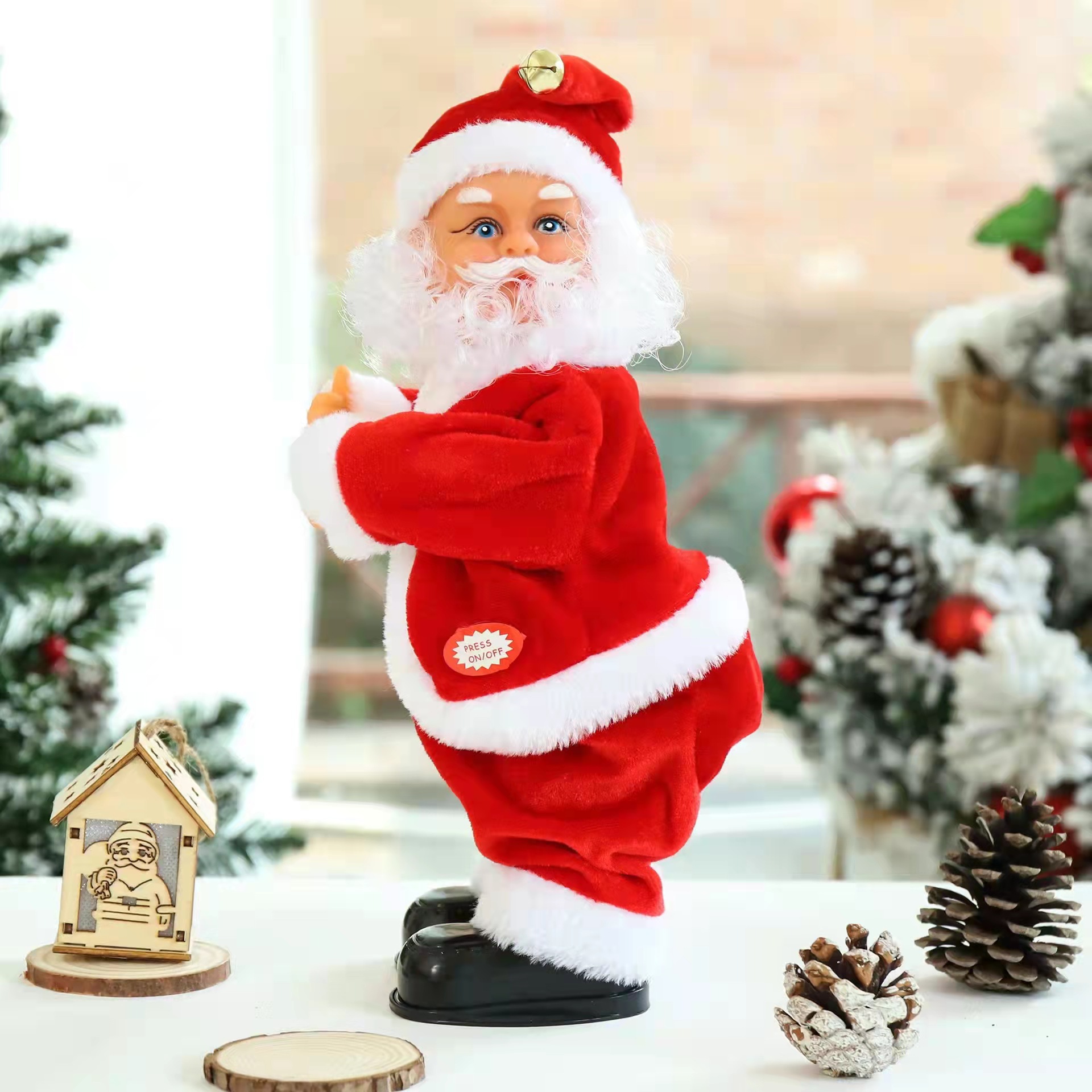Christmas Shaking Santa Santa Ornament Xmas Funny Decoration for Table Fireplace