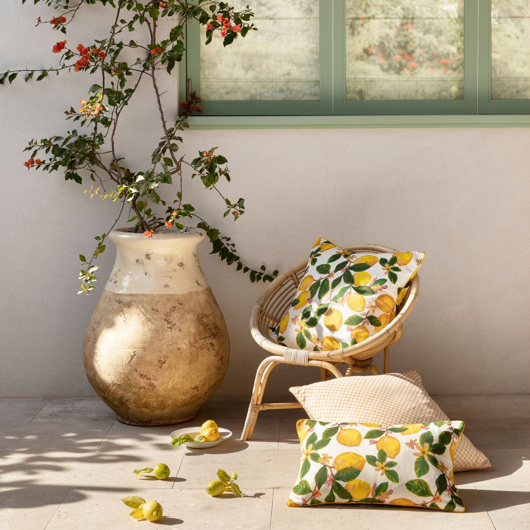  Yellow Lemon with Flower Outdoor Cushion