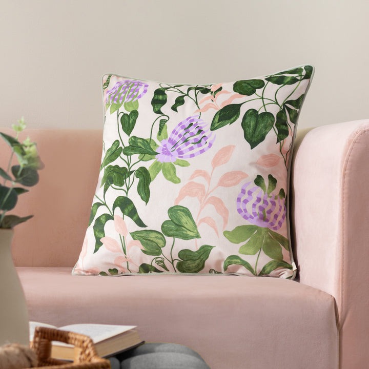 Passiflora Cotton Cushion Peach/Vine Green