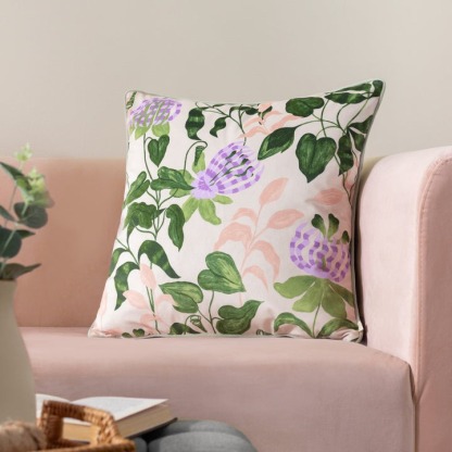 Passiflora Cotton Cushion Peach/Vine Green