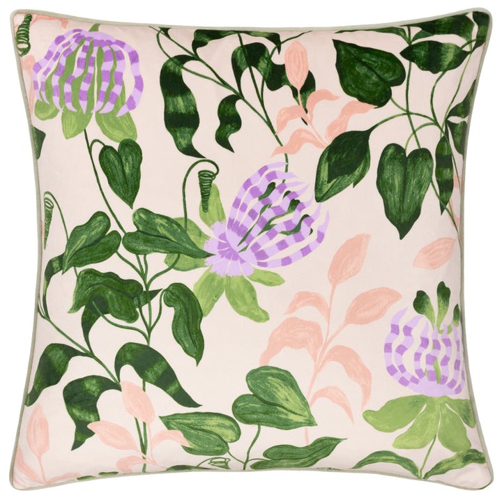 Passiflora Cotton Cushion Peach/Vine Green