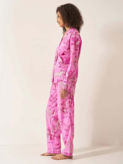 Pink Jungle Women's Long Sleeve Organic Cotton Pyjama Trouser Set