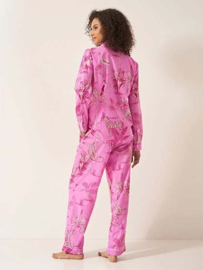 Pink Jungle Women's Long Sleeve Organic Cotton Pyjama Trouser Set
