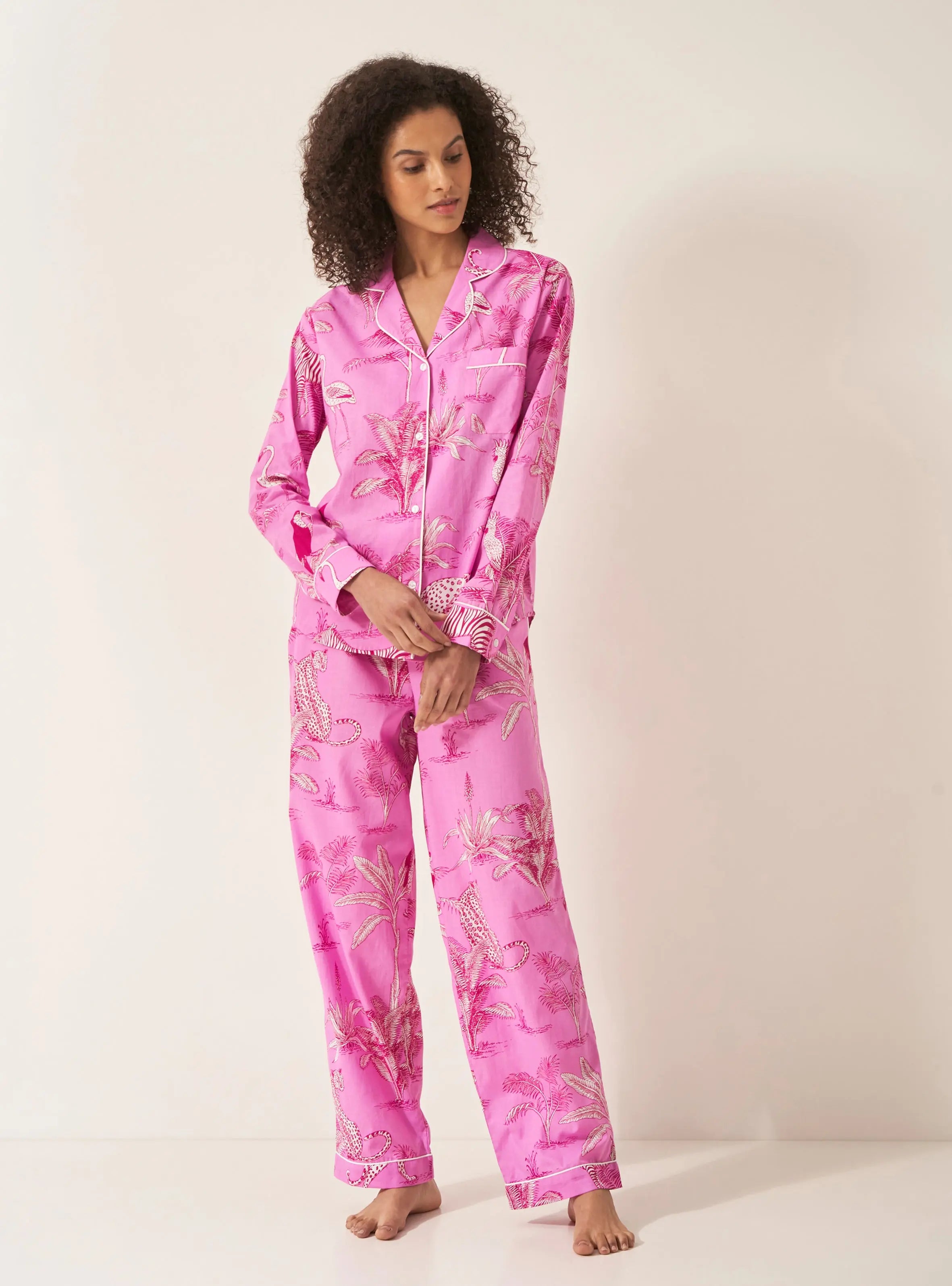 Pink Jungle Women's Long Sleeve Organic Cotton Pyjama Trouser Set