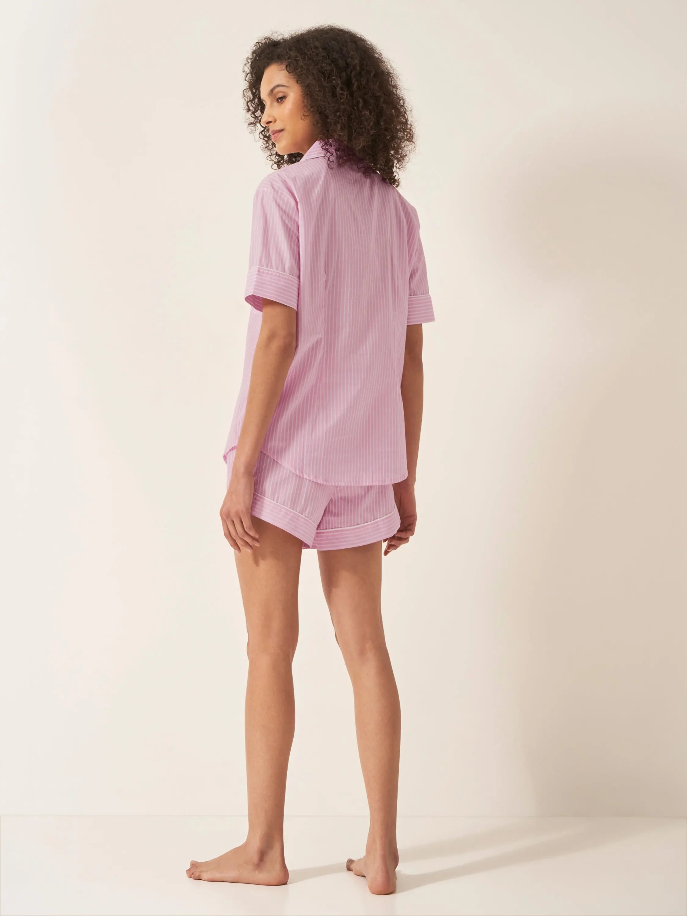 Pink & White Stripe Women's Short Sleeve Organic Cotton Pyjama Short Set