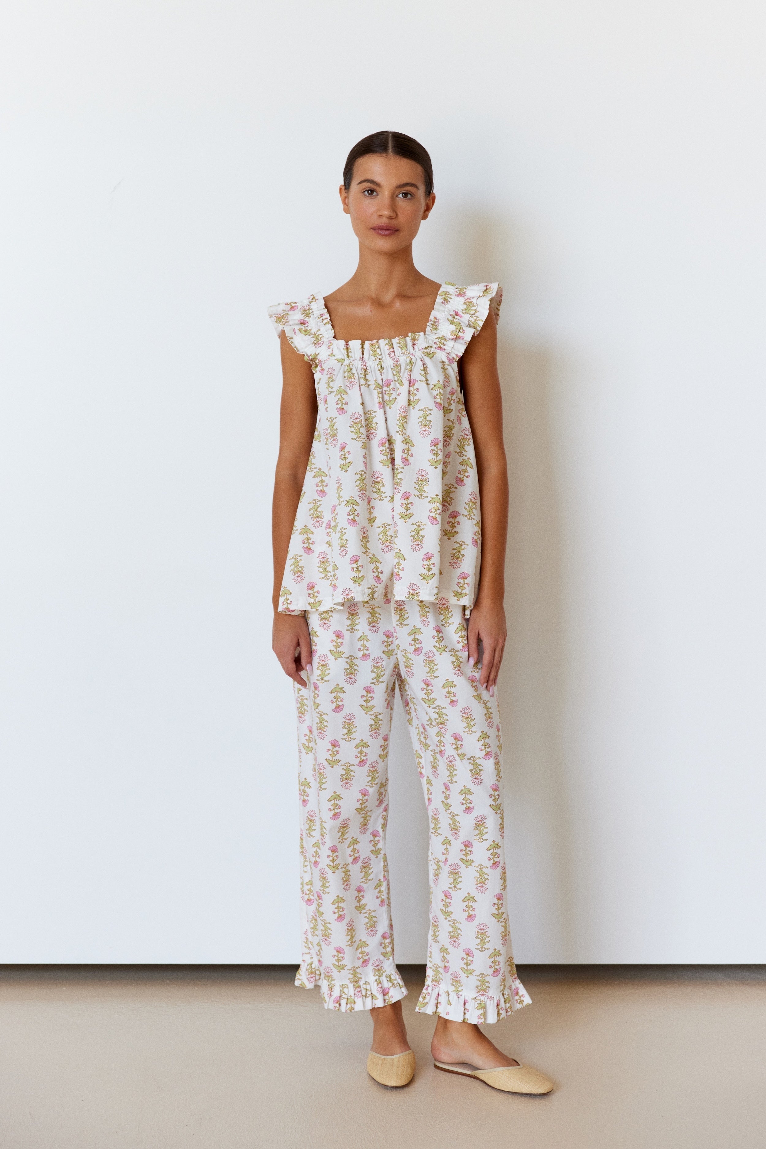 Colordate Lotus Flower Short Tank Top Pants Pajama Set