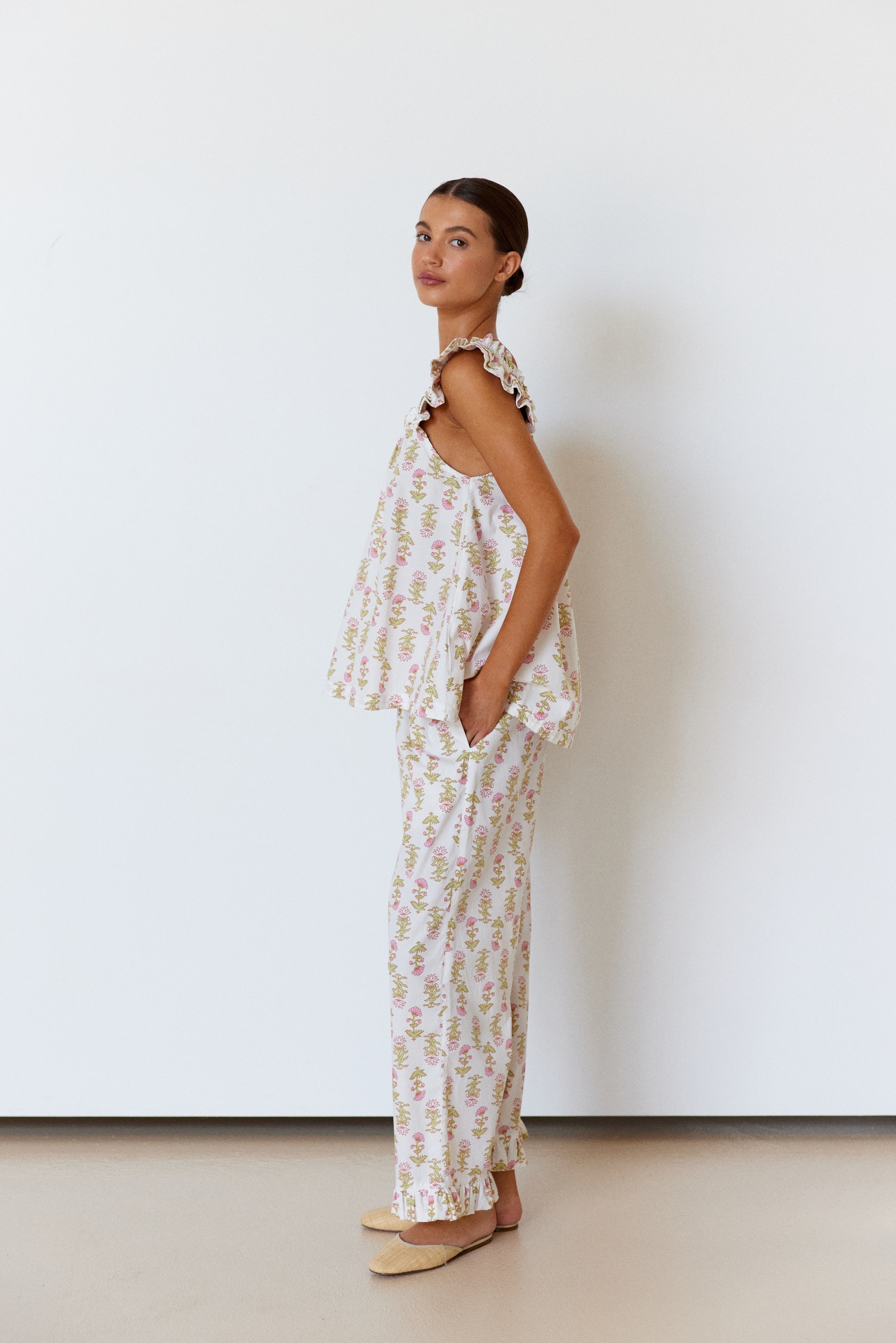 Colordate Lotus Flower Short Tank Top Pants Pajama Set