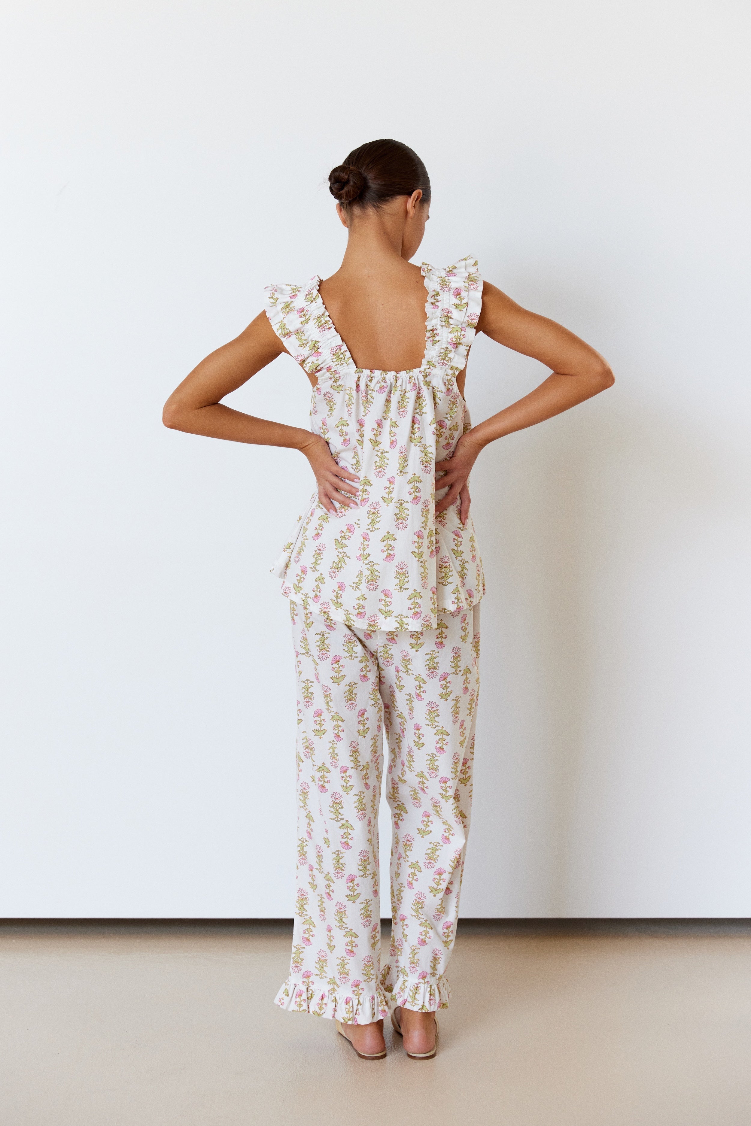 Colordate Lotus Flower Short Tank Top Pants Pajama Set