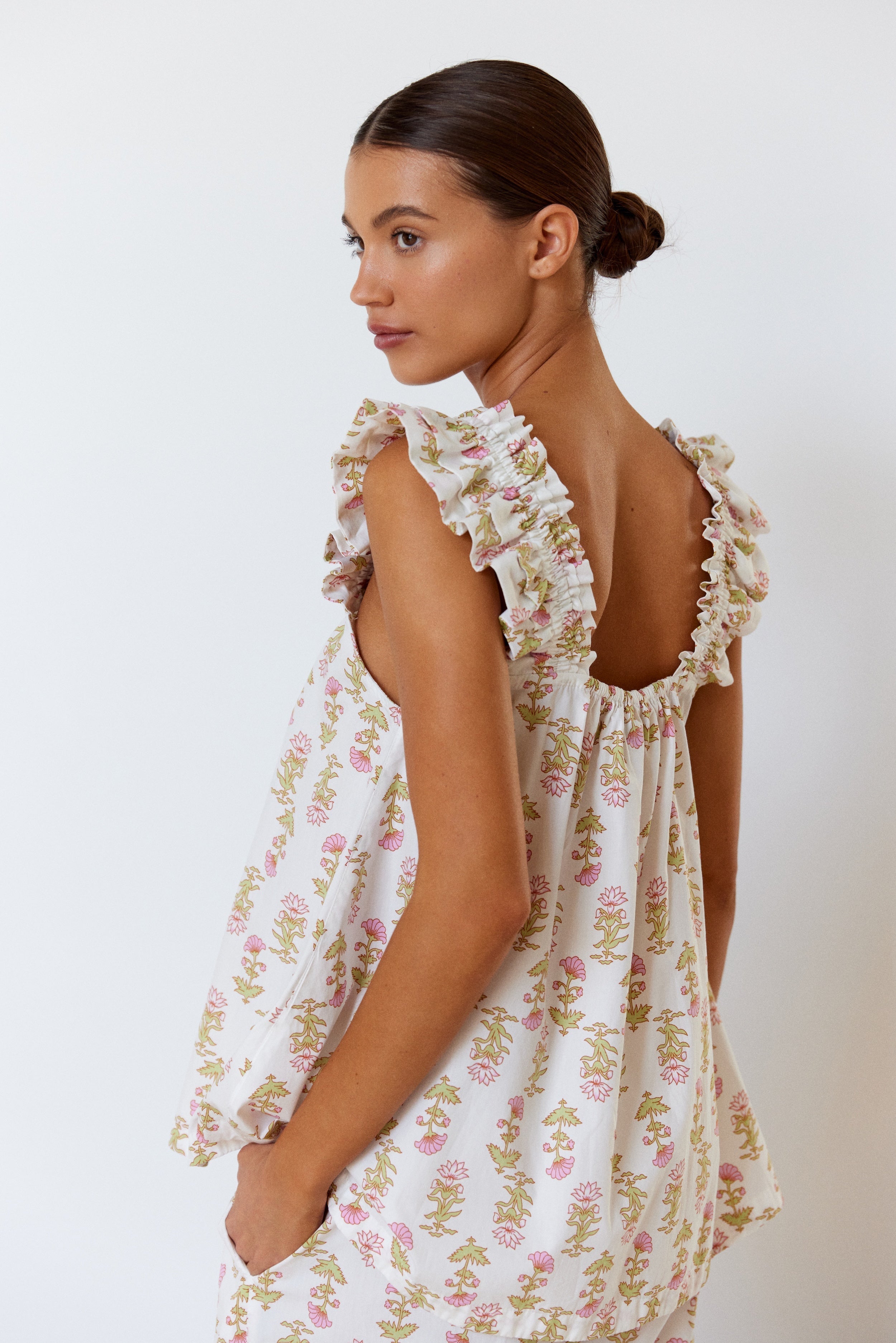 Colordate Lotus Flower Short Tank Top Pants Pajama Set