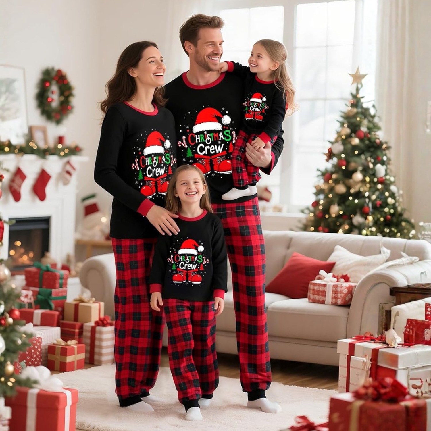 Christmas Crew Santa Print Family Pajama Set