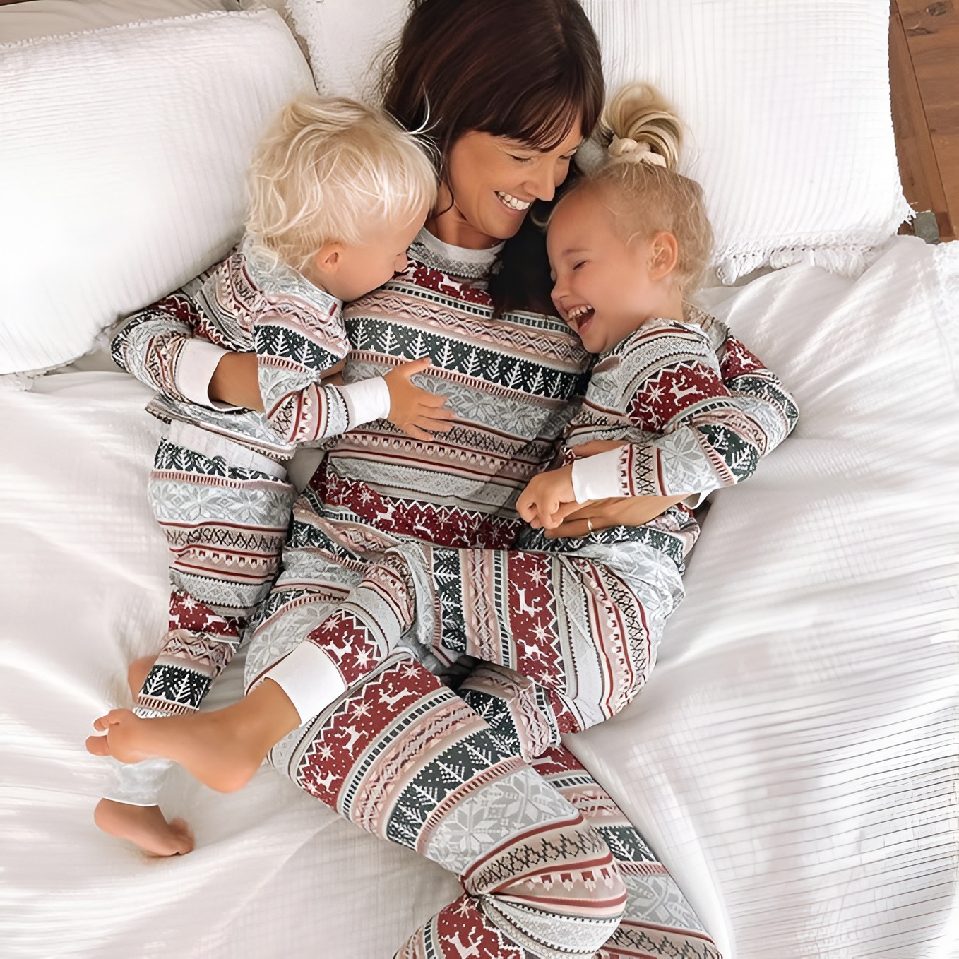 Reindeer And Snowflake Fair Isle Printed Family Matching Christmas Pajama Set
