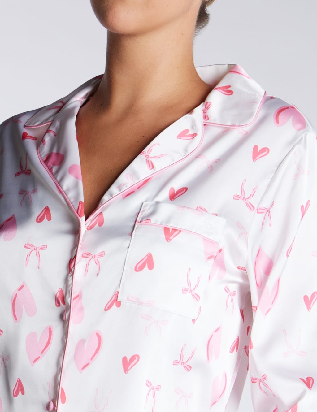 Satin Sweet Bow Heart Print Pyjama Set