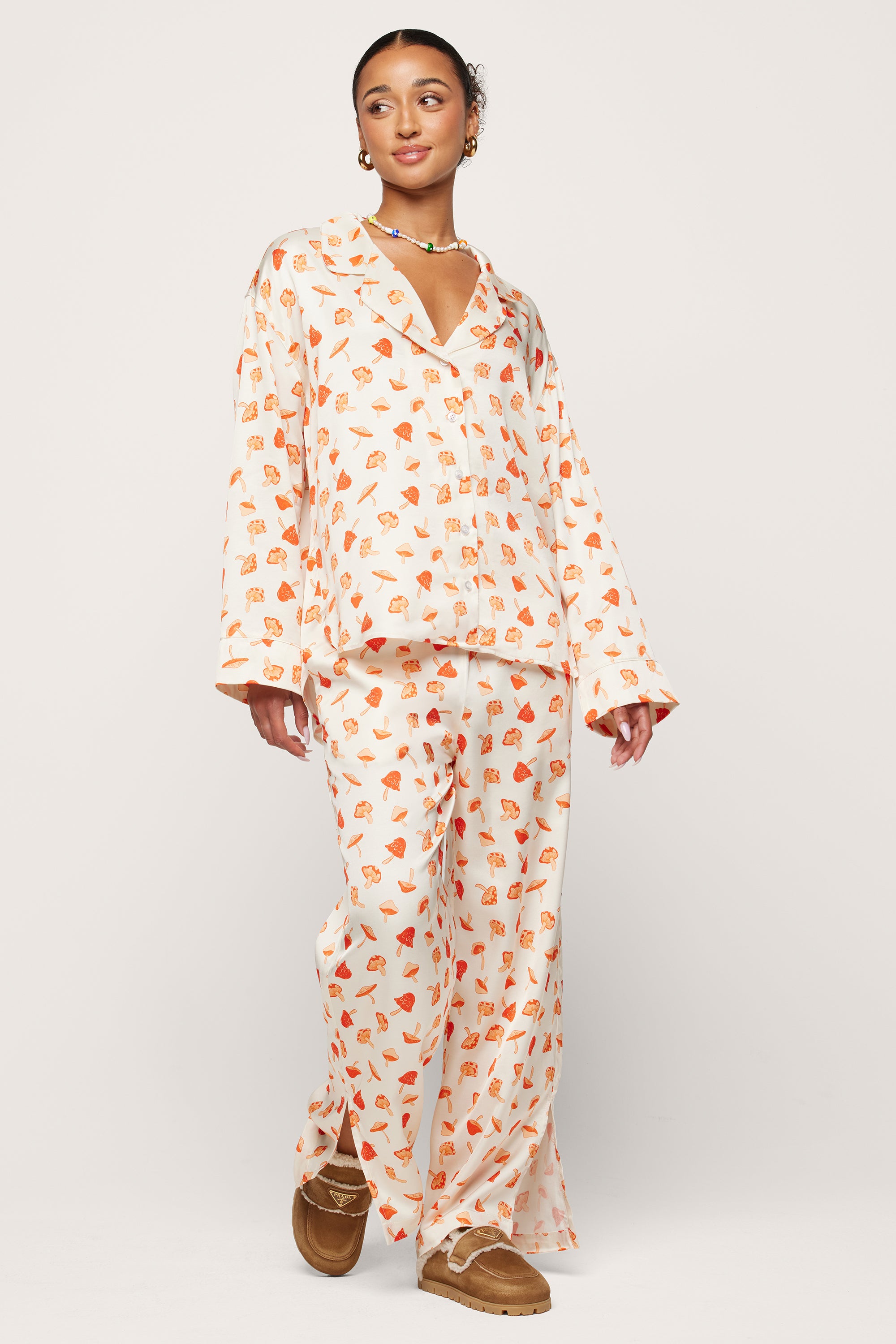 Shrooms Print Long Sleeve Pajama Set 