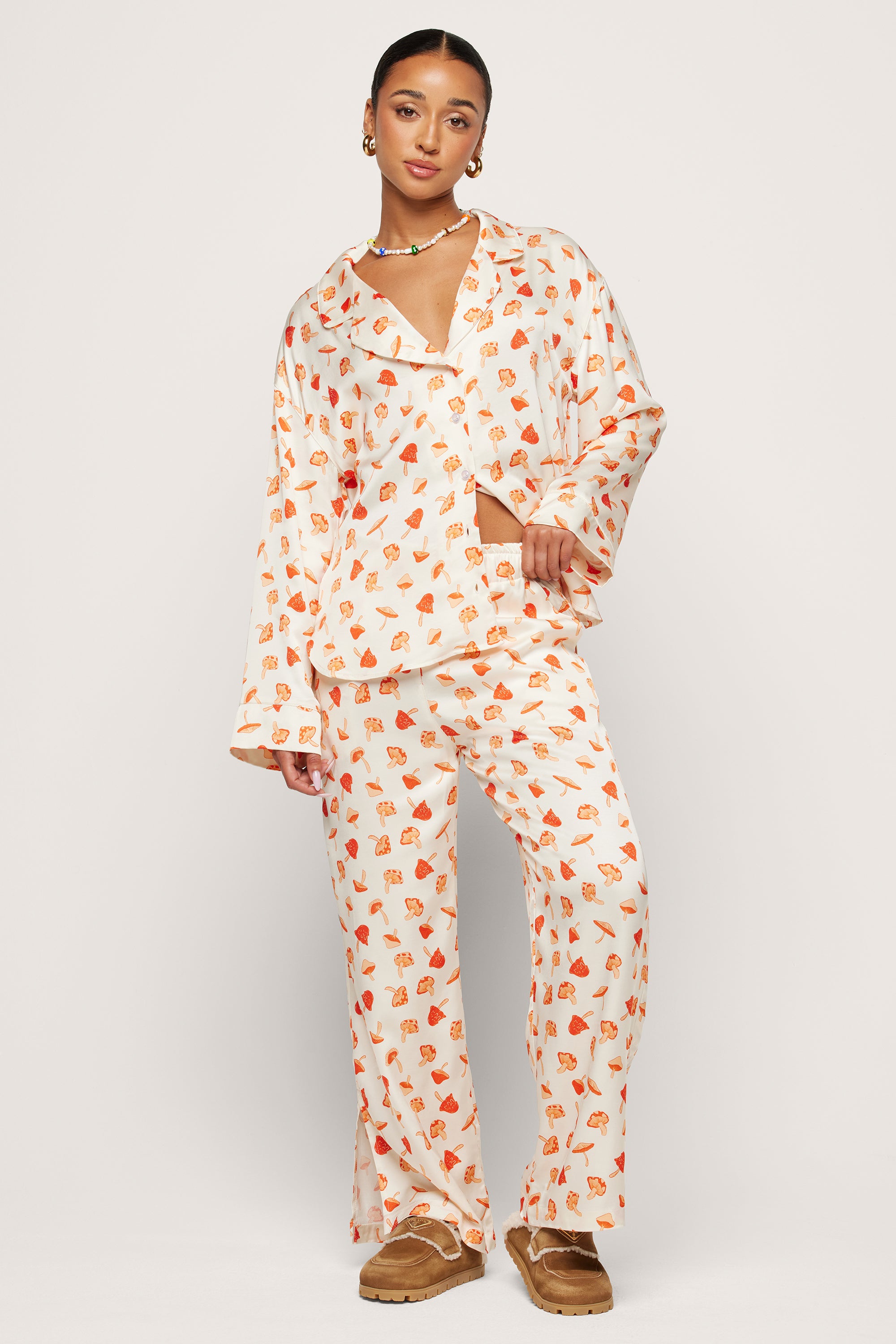 Shrooms Print Long Sleeve Pajama Set 