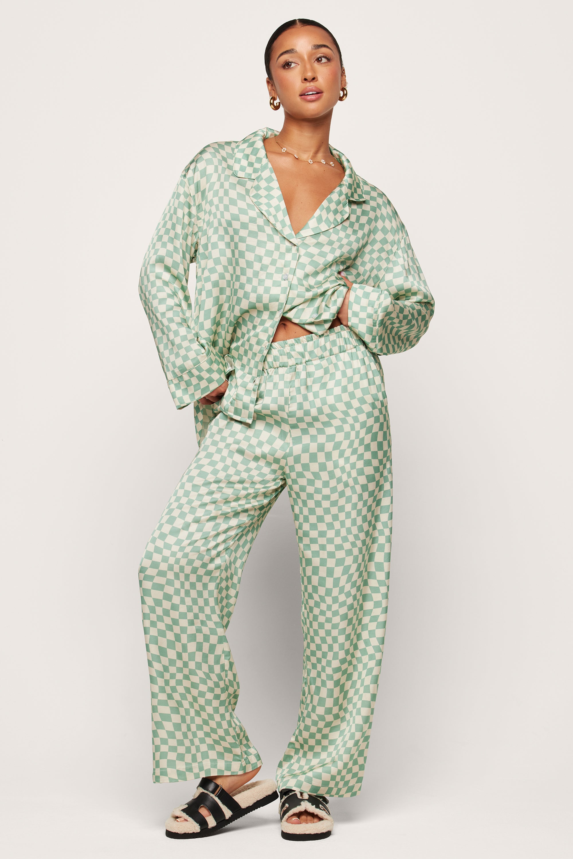 Checkered Swirl Long Pajama Set