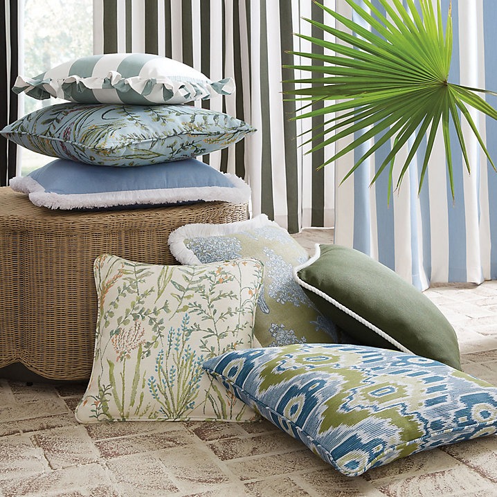 Spring Floral and Leaves Outdoor Pillow