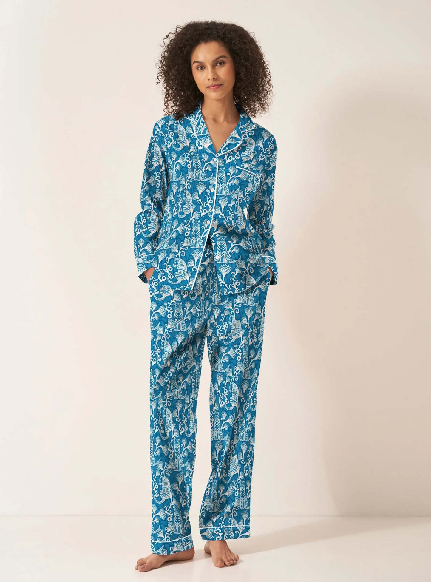 Tiger & Florals Women's Long Sleeve Organic Cotton Pyjama Trouser Set