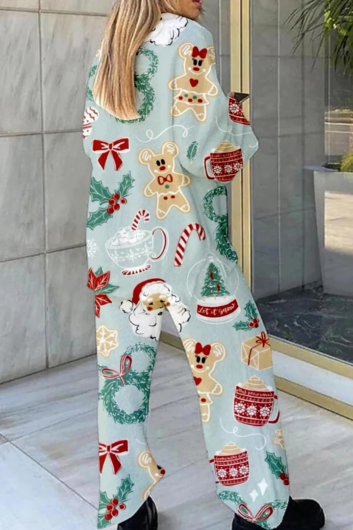 Women's Christmas Print Home Long Sleeve Suit