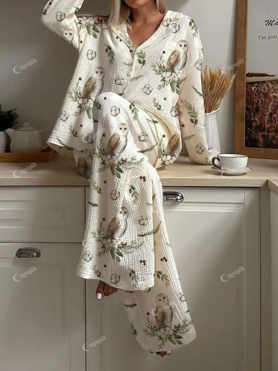 Women's Floral Light Pattern Long Sleeve Pants Set