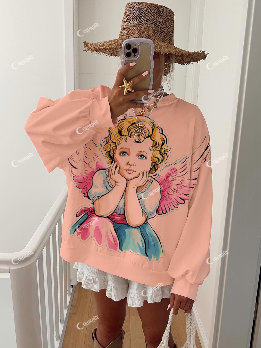 Women's Valentine's Day Cupid Angel Print Sweatshirt