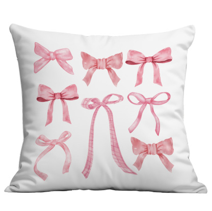 Pink Girl Bow Print Cushion