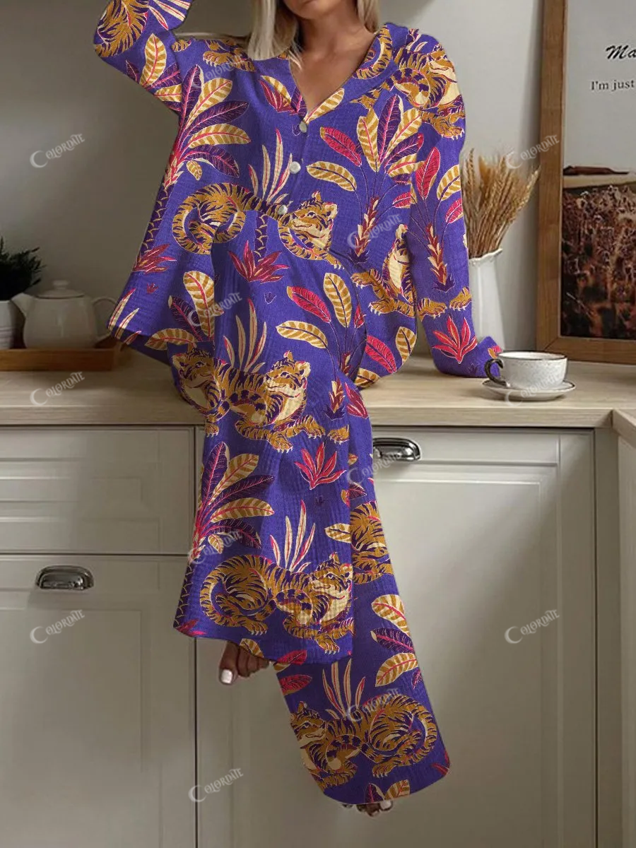 Women's Botanical Tiger Print Pajama Set