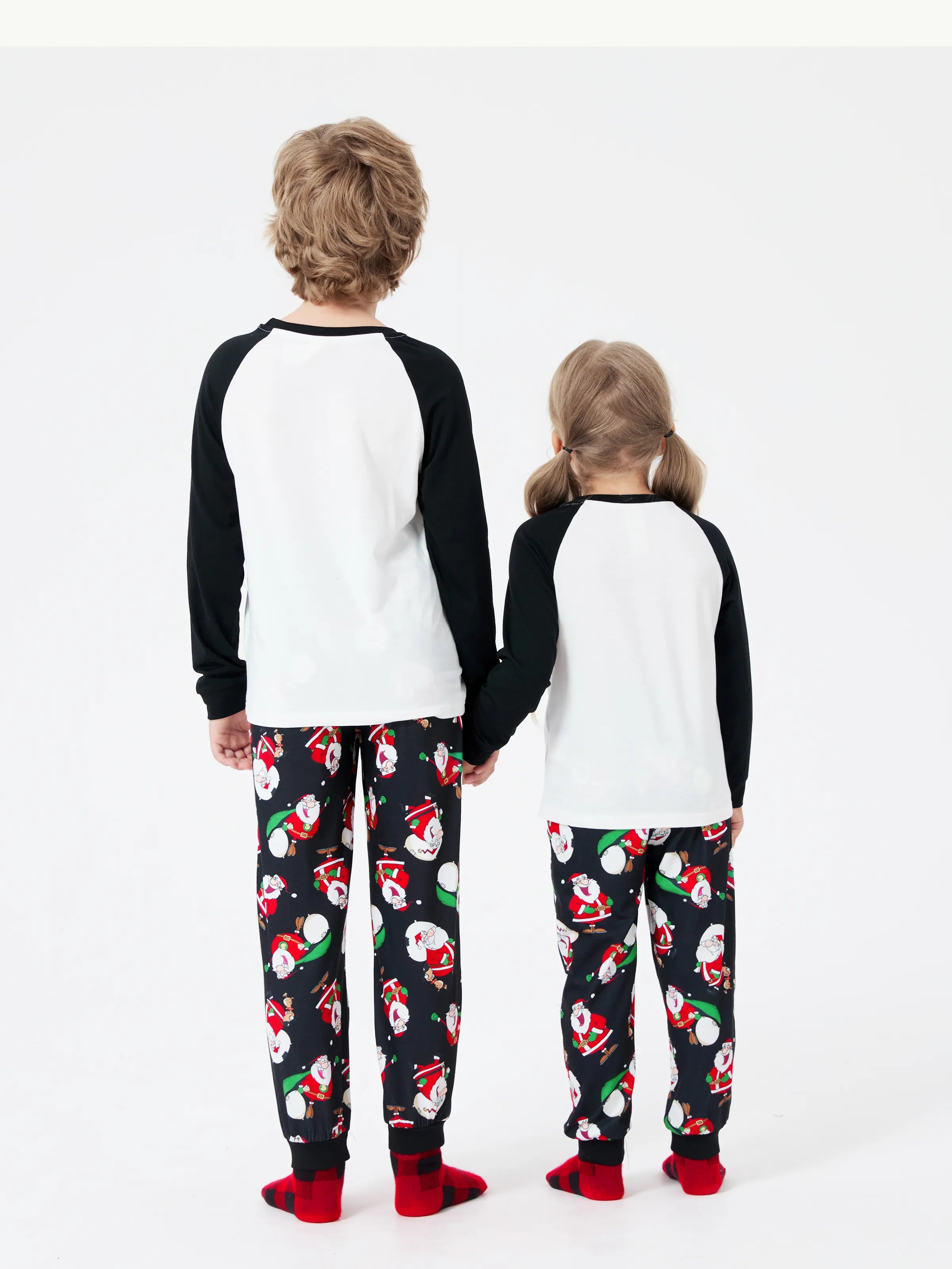 Christmas Matching Family Pajamas Set Christmas Santa Print Black and White PJS