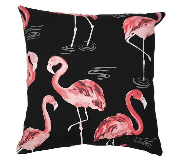 Black and Pink Flamingo Outdoor Cushion