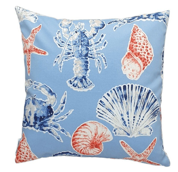Blue Crab and Seashells Outdoor Cushion