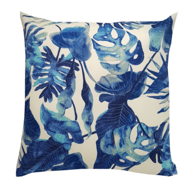 Blue and White Inky Palms Outdoor Cushion