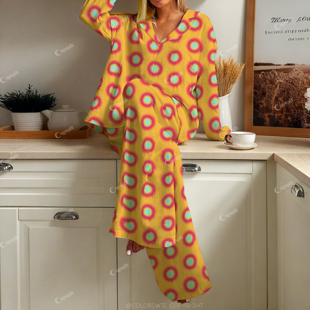 Colordate Women's Sun Abstract Print Cotton Cardigan Homewear Set