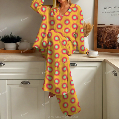 Colordate Women's Sun Abstract Print Cotton Cardigan Homewear Set