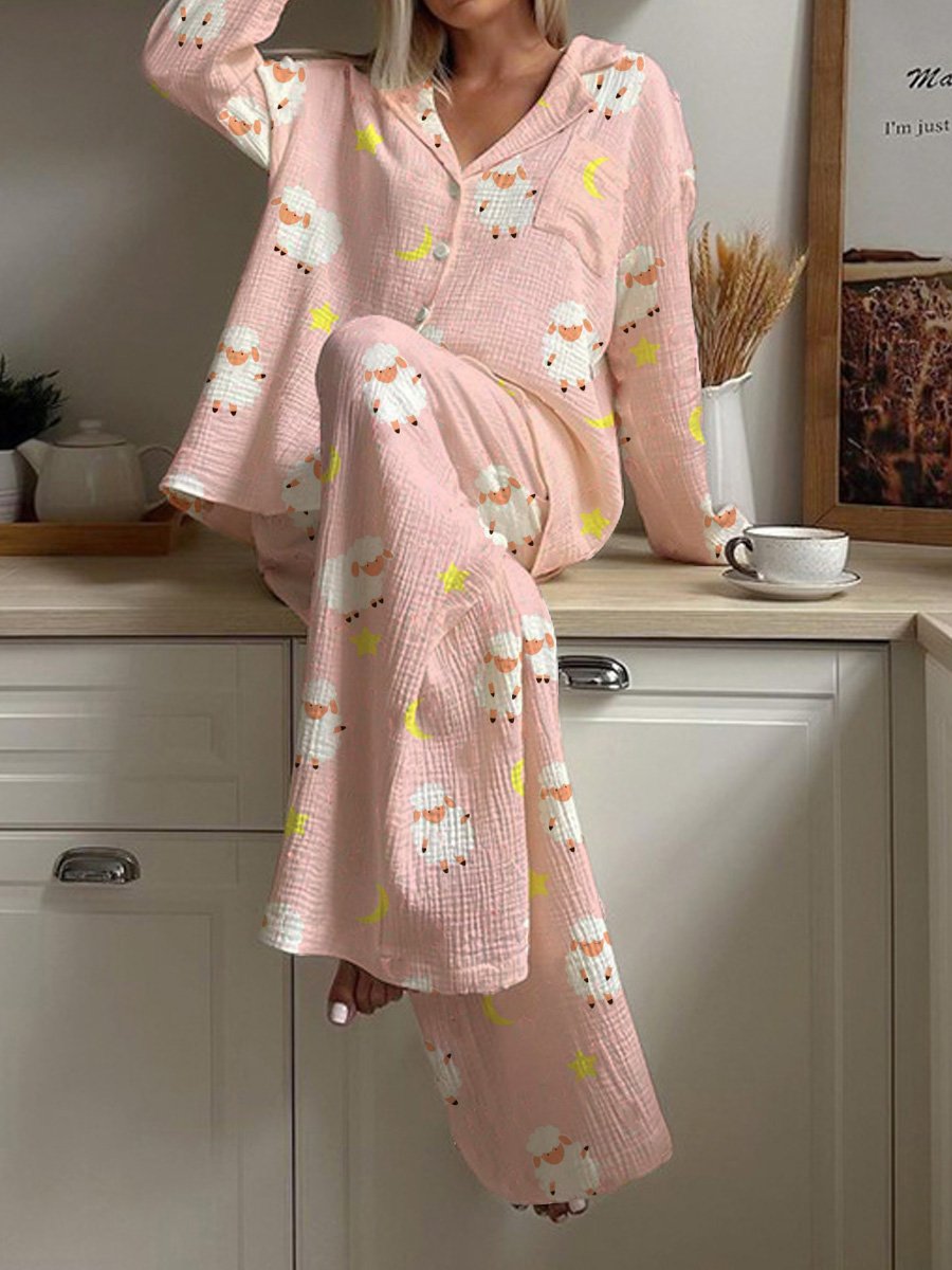 Women's Cute Lamb Moon Print Pajama Set