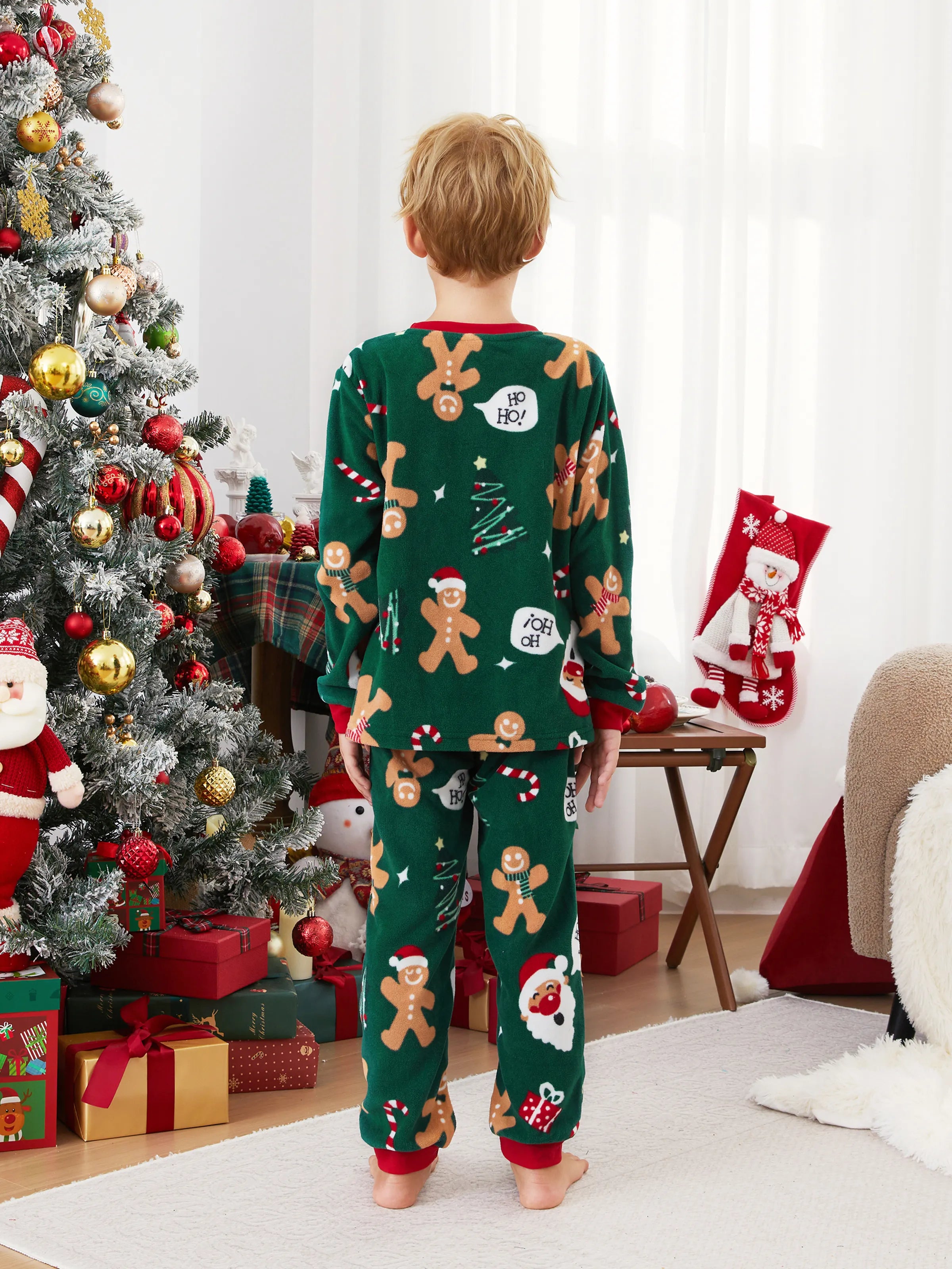 Christmas Pajamas Family Matching Fleece Gingerbread Man Long Sleeves Pajamas Sets