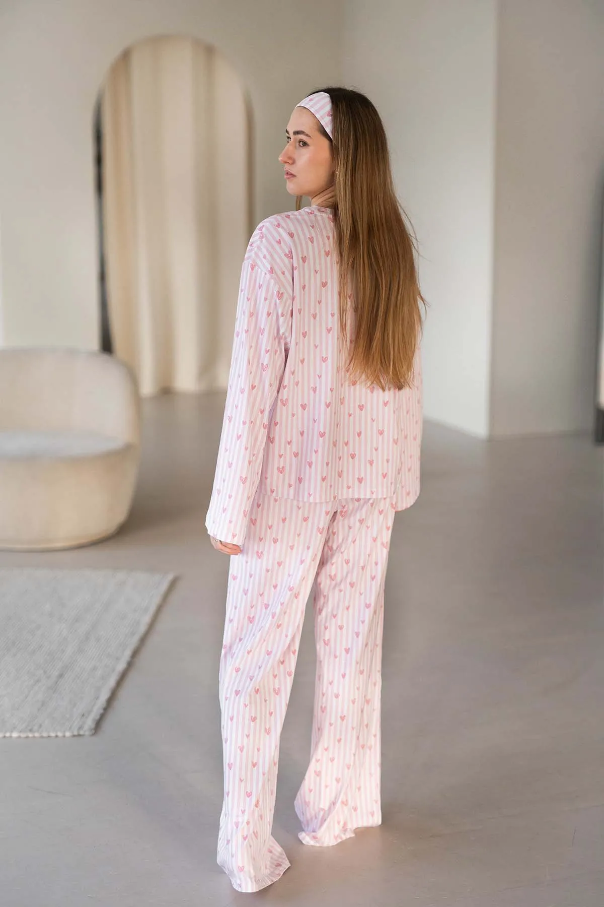 Hearts Print Pink Pajama Loungewear Sleep Set