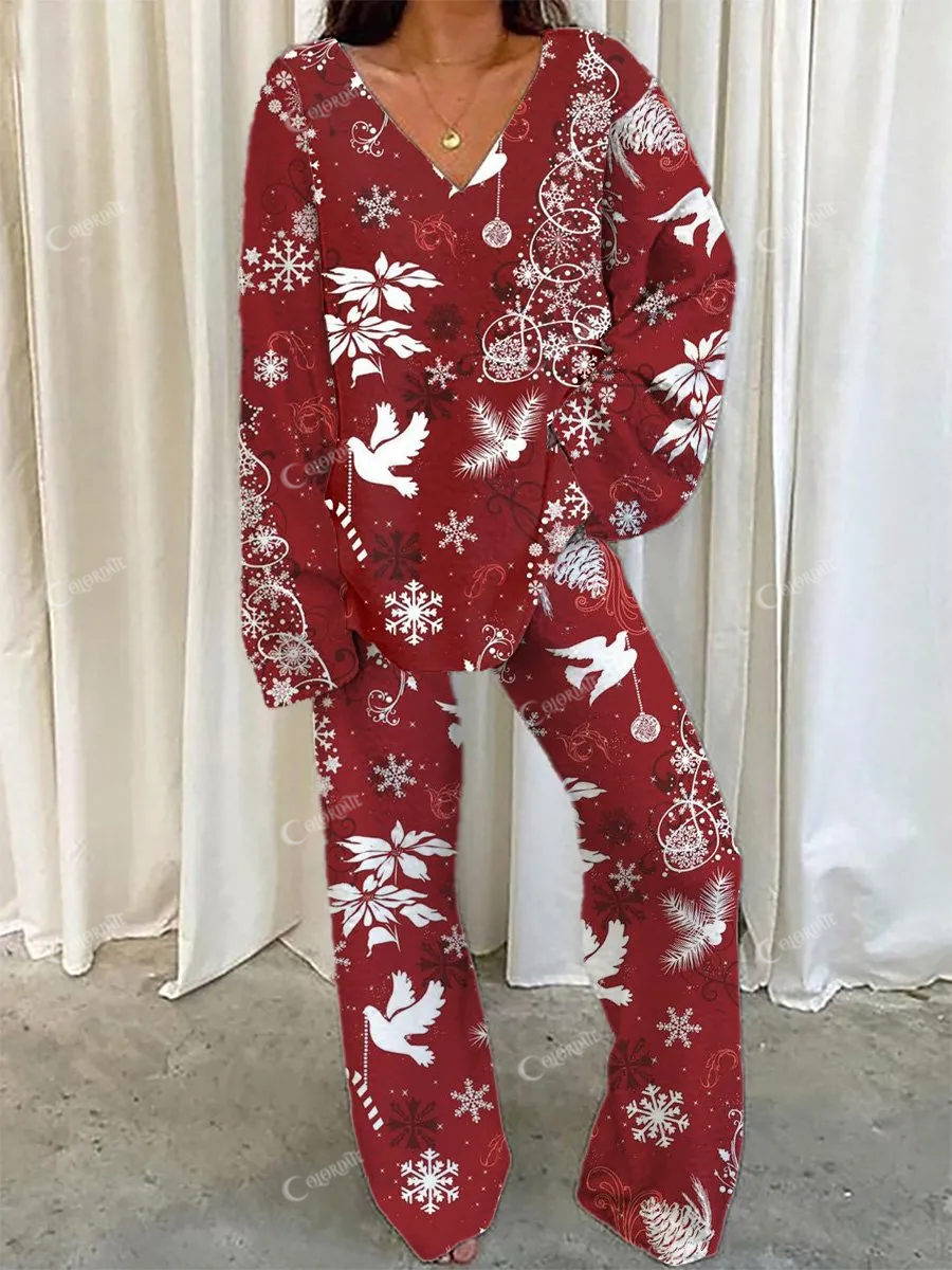 Women's Christmas Fellman Pattern Sweatshirt Set