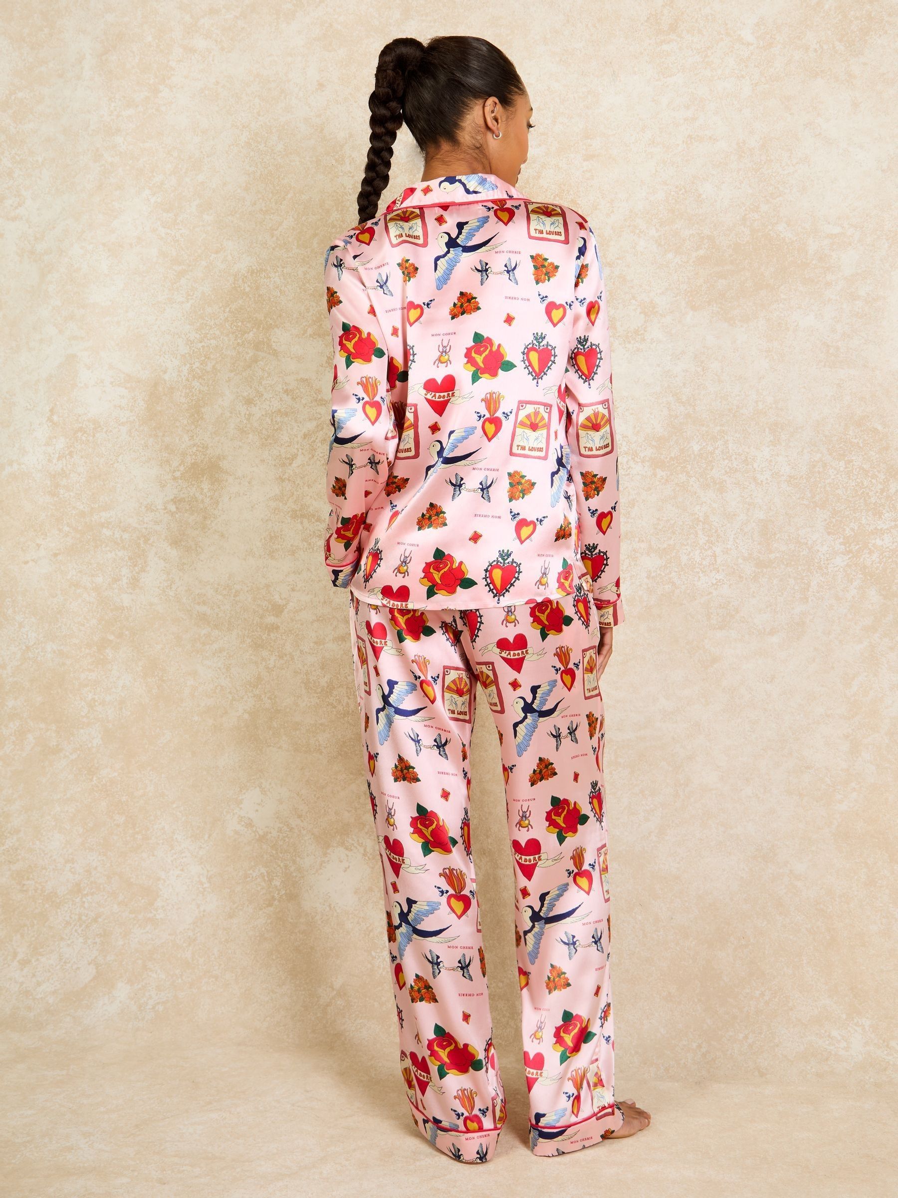 Womens Pink Recycled Satin Long Traditional Pyjamas Set