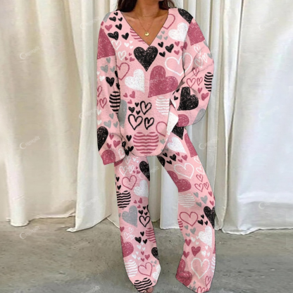 Valentine's Day Heart Loungewear Set For Women
